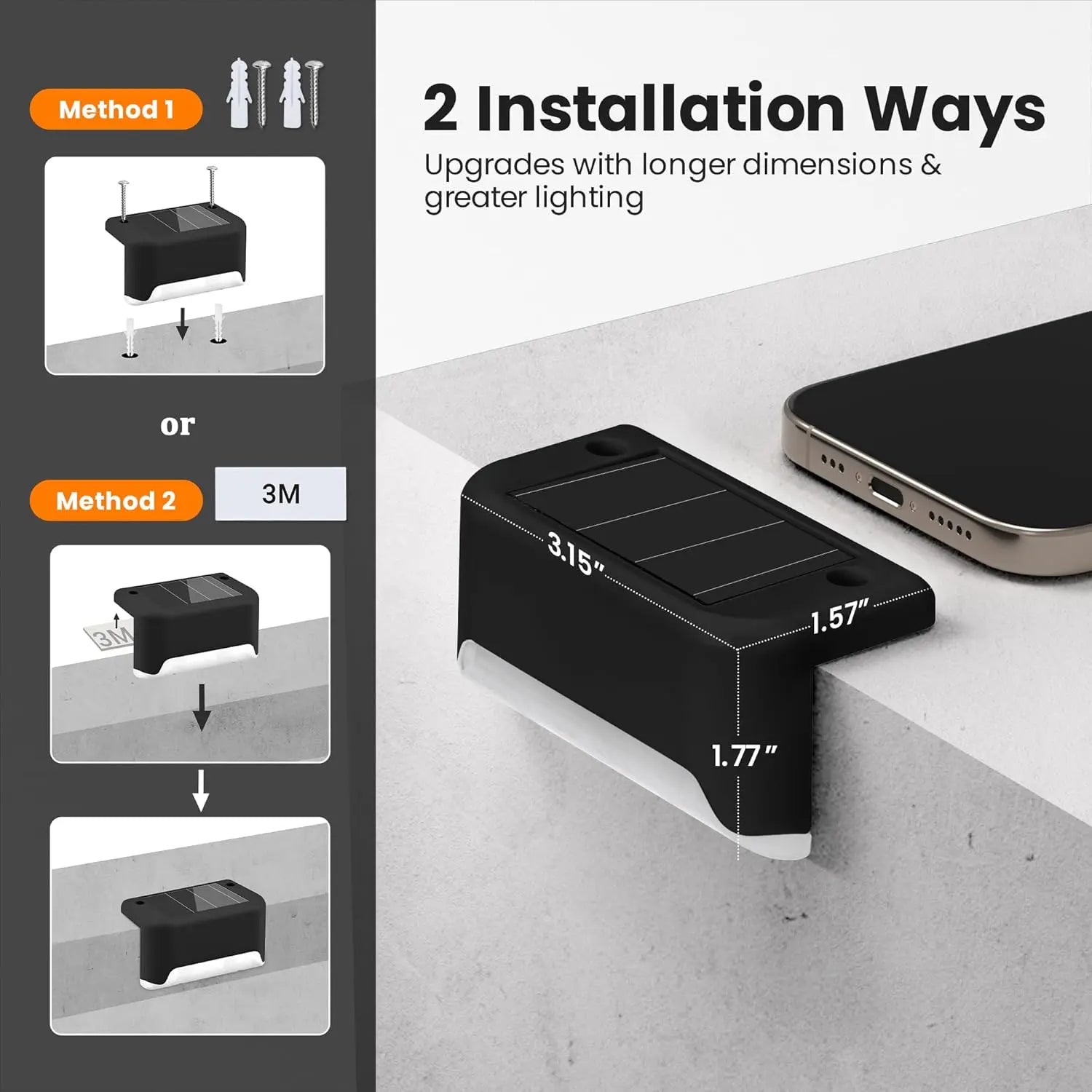 ISUNMEA 20 Solar Stair Lights, Waterproof LED Stair Lights, Outdoor Stair Lighting, Automatic Sensor Lighting Stair Lights, Stair Lights with Easy Installation. Solar Fiber Optic Lighting System Indoor
