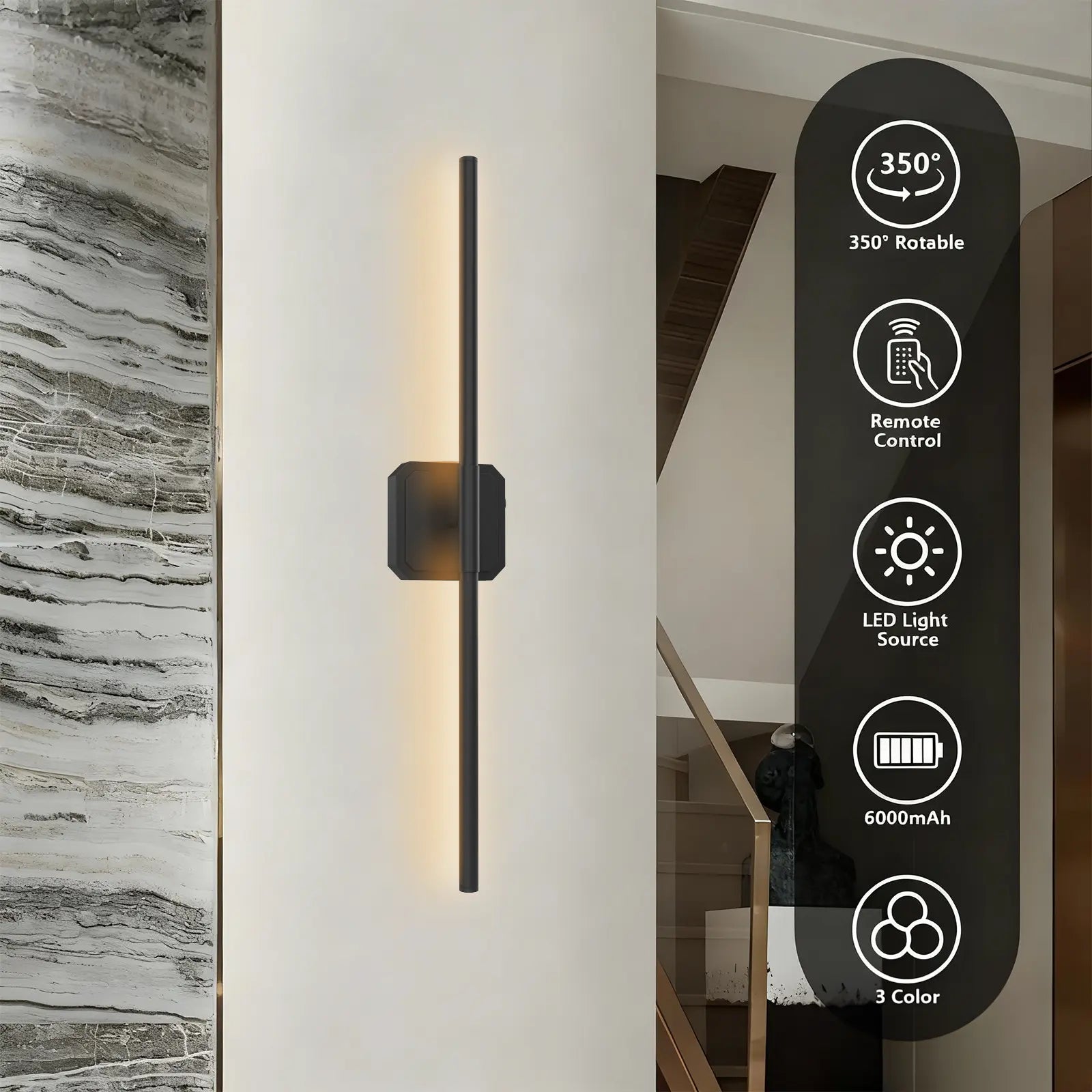GALENTAL Flexible Arm Cordless Wall Sconces, 10000Mah Battery, 3 Color Temperatures (3000K/4000K/6000K), Stepless Dimmable Brightness, Easy Install with Remote, for Indoor Decoration, Dealsforyoudays