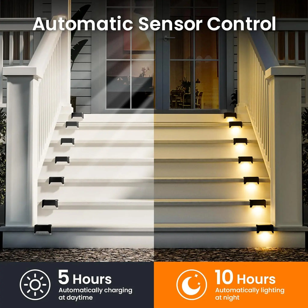 ISUNMEA 20 Solar Stair Lights, Waterproof LED Stair Lights, Outdoor Stair Lighting, Automatic Sensor Lighting Stair Lights, Stair Lights with Easy Installation. Solar Fiber Optic Lighting System Indoor